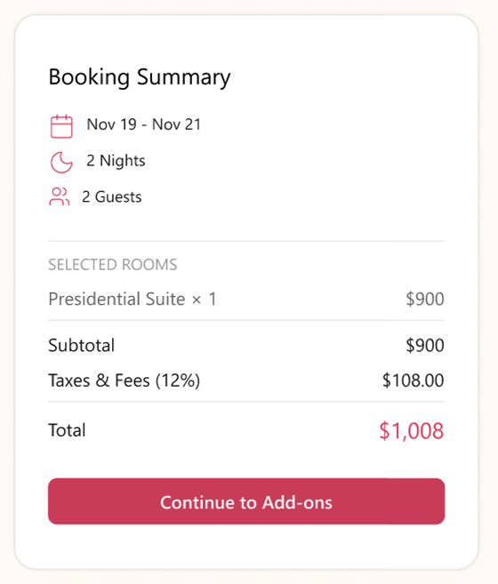 Guest booking summary